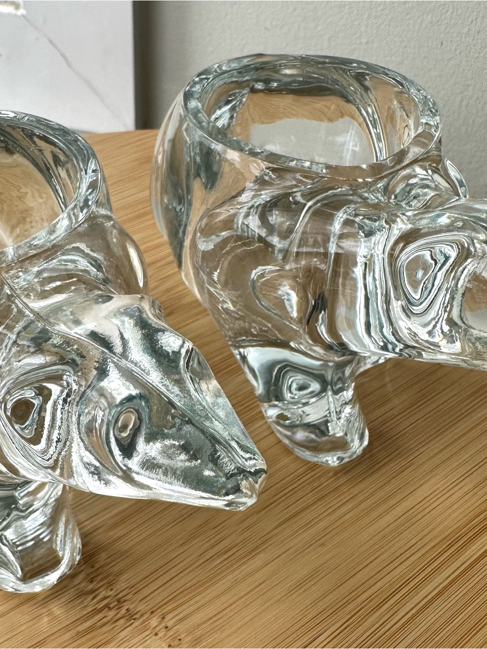 Pair of Vintage Indiana Glass Co. Polar Bear Votive Candleholders